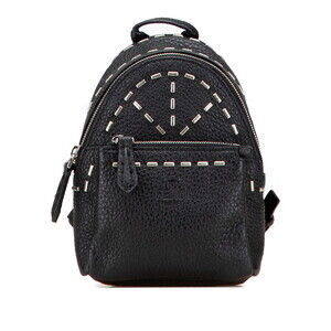 Fendi backpack keychain bag charm accessory case black leather